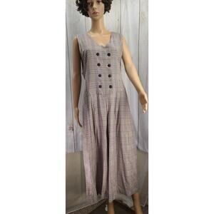 Natural Impressions Women L Rayon Cotton Sleeveless Plaid Culottes Maxi Dress